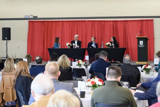 Wisconsin B Corps leaders on a discussion panel for the ?Business for a Better World? Business an...